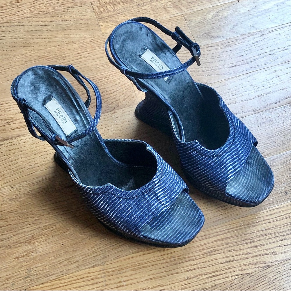 Prada Blue Wedge Sandals- Size 7/Euro 37